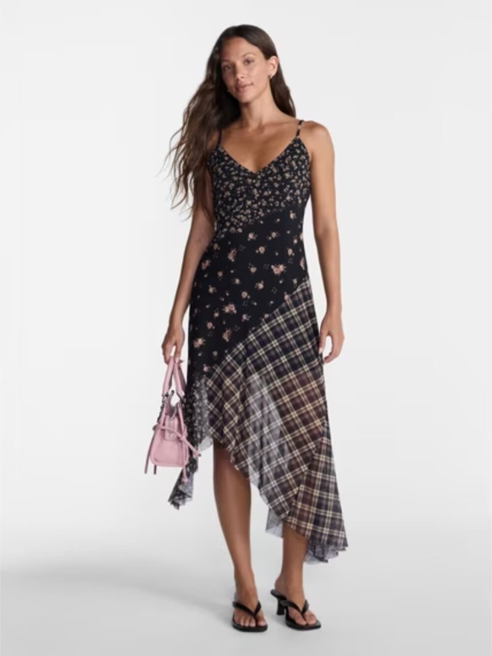 NO BOUNDARIES Asymmetrical Floral Midi Dress